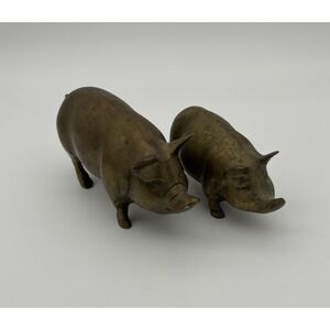 Set of 2 Vintage Solid Brass Pig Figurines Paperweight Piggy Cottagecore